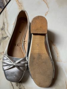 Silver Ballet Flats with Bow