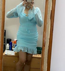 Chic Blue Polka Dot Ruffle Mini Dress