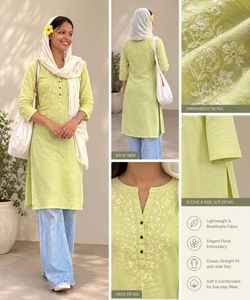 Lime Green Embroidered shortKurta