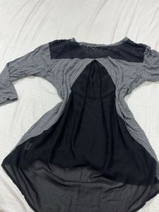 Chic Grey & Black Tunic with Lace Detail