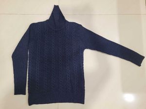 Stylish Blue Knit Turtleneck Sweater