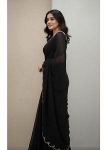Elegant Black Saree with Crystal Embellishments