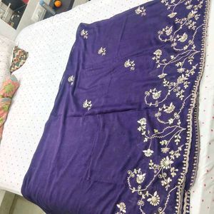 Elegant Embroidered Purple Saree