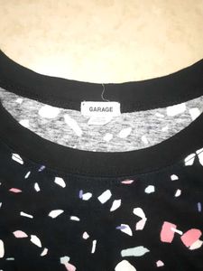 Black Terrazzo Print Cropped T-Shirt