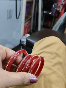 Red &amp; Gold Embellished Bangle Set