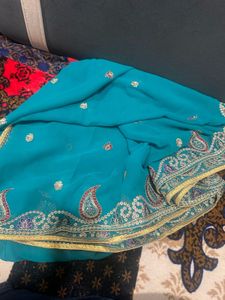 Elegant Turquoise Embellished Saree