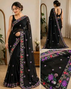 Elegant Black Embroidered Saree