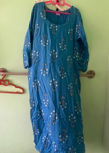 Blue Kurta with White Floral Print