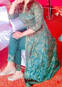 green long front slit gown or kurti with beautifu