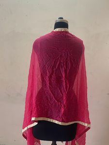 Vibrant Pink Dupatta with Gold Border