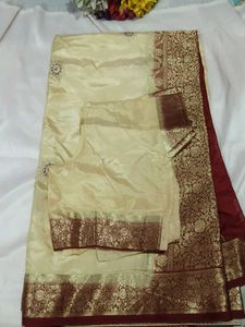 Elegant Cream Saree with blouse