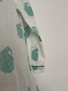Stylish White Kurta with Green Print