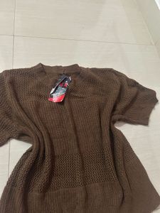 Brown Knit Short Sleeve Top