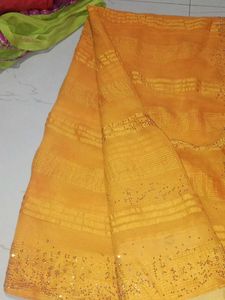Elegant Yellow Embellished Saree