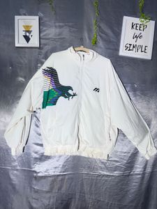 Vintage White Eagle Print Bomber Jacket