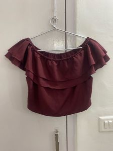 Maroon Off-Shoulder Ruffle Top