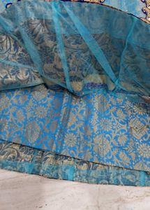Turquoise blue Net Lehenga, Blouse, Dupatta Set