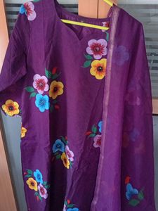 Purple Cotton Blend Kurta Suit Set
