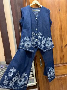 Denim cord set with Embroidery