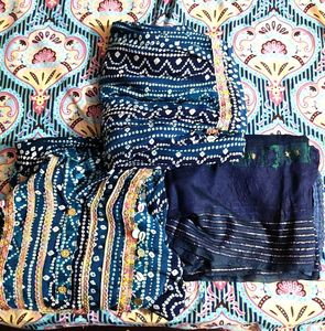 Blue Ethnic Printed Collar Kurta set with dupatta