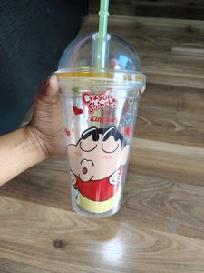 Kids Cartoon Print Milk Glass With Straw