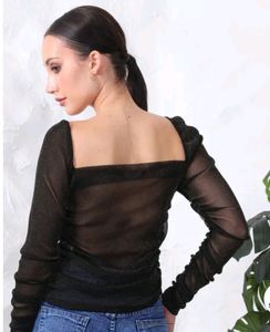 Shein Party Fitted Ruched Shimmer Semi Sheer Top