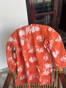 Orange Printed Cotton Short kurta M size