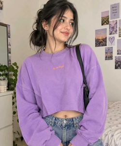 Casual Purple Cropped Sweatshirt