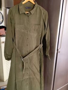 Olive Green Belted Shirt Dress
