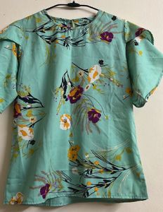 Aqua Floral Print Top