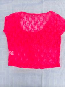 Shein Neon Pink Lace Crop Top