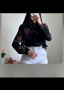 Floral Sheer Blouse+skirt combo
