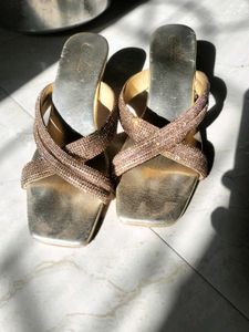 Sparkly Embellished Gold Flat Sandals