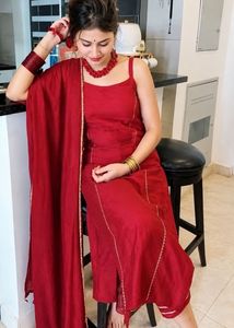 3 piece Red Kurta Set with Dupatta