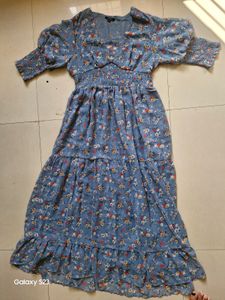 Printed Cloudy Blue Maxi Dress