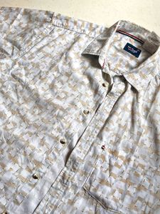 Men’s Beige Printed Half Sleeve Casual Shirt