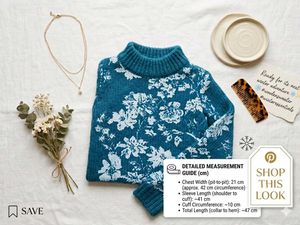 Teal Floral Print Turtleneck Sweater