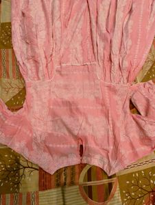 Pink Cotton Kurta with White Lace Details