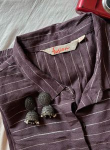 Purple Striped Cotton Kurta