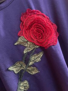 Unique Navy Top with Red Rose Applique