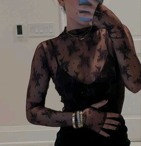 Y2k Vintage Dark Fairy Gothic Lace Sheer Top