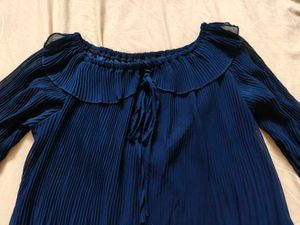 Navy Blue Pleated Bell Sleeve Top
