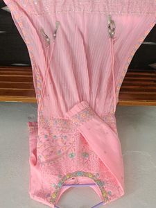 Pink embroidered kurta with palazzo & dup