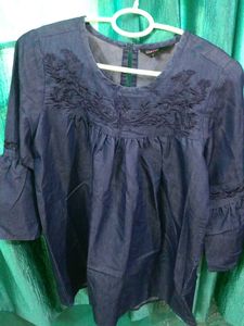 Denim Tunic with Embroidered Neckline