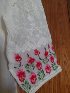 XXL White Embroidered Tiered Ethnic Gown
