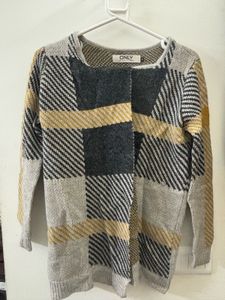 ONLY Plaid Knit Front Open Shrug/ Cardigan