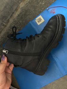 Black Combat Boots with Zipper