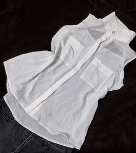 Sheer White Sleeveless Button-Up Top