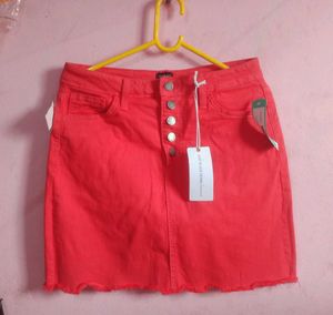 Vibrant Orange Denim Mini Skirt