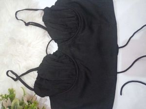 SHEIN Black Ruched Bust Crop Cami Top